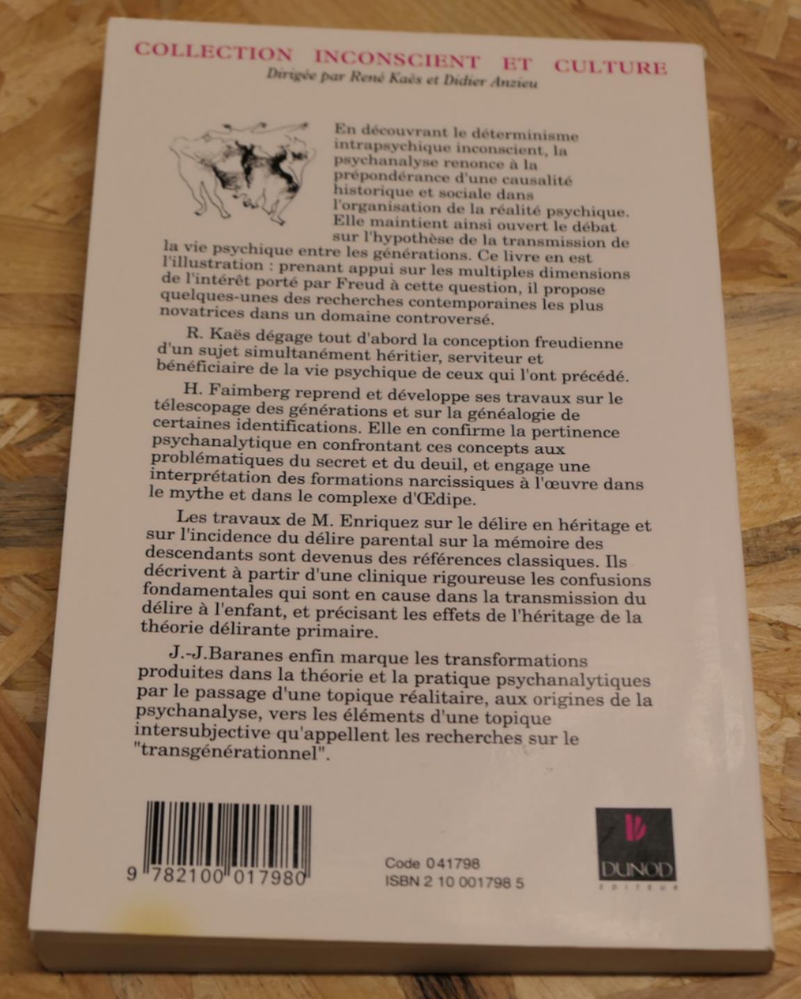 Transmission De La Vie Psychique Entre Générations - Collectif - Dunod 1993